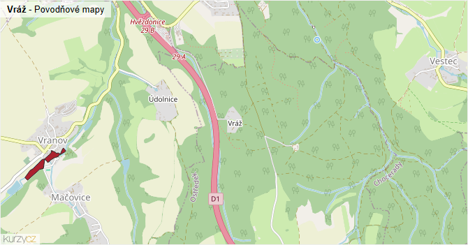 Vráž - záplavové mapy stoleté vody