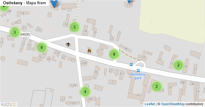Ostřešany - mapa firem