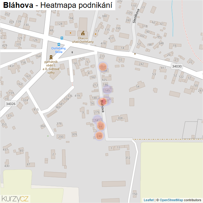 Mapa Bláhova - Firmy v ulici.