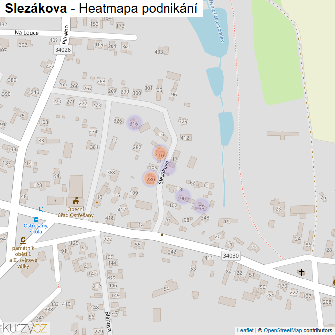 Mapa Slezákova - Firmy v ulici.