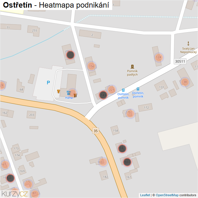 Mapa Ostřetín - Firmy v obci.