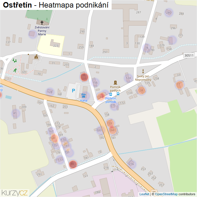 Mapa Ostřetín - Firmy v části obce.