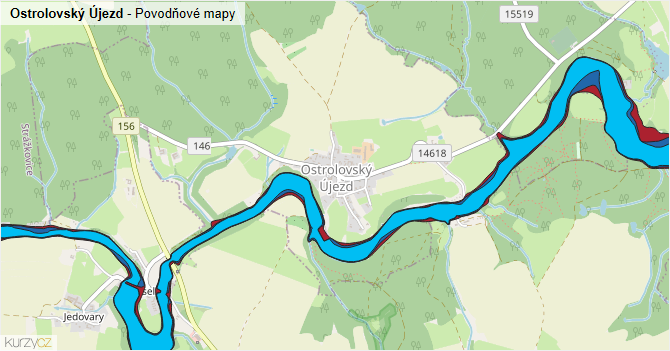 Ostrolovský Újezd - záplavové mapy stoleté vody