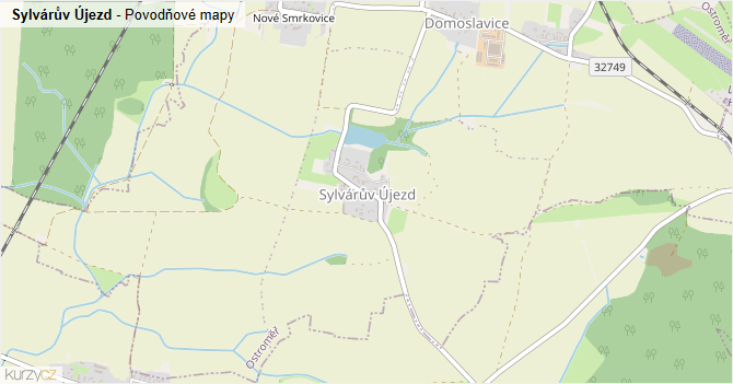 Sylvárův Újezd - záplavové mapy stoleté vody