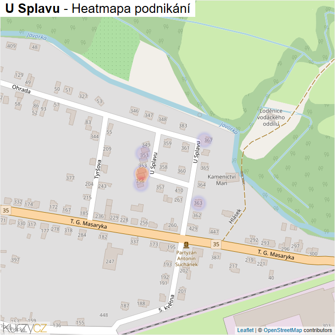 Mapa U Splavu - Firmy v ulici.