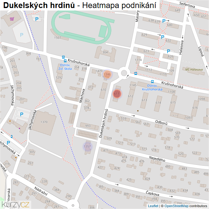 Mapa Dukelských hrdinů - Firmy v ulici.