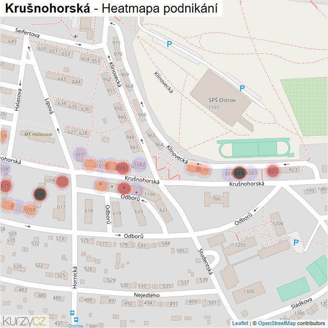 Mapa Krušnohorská - Firmy v ulici.