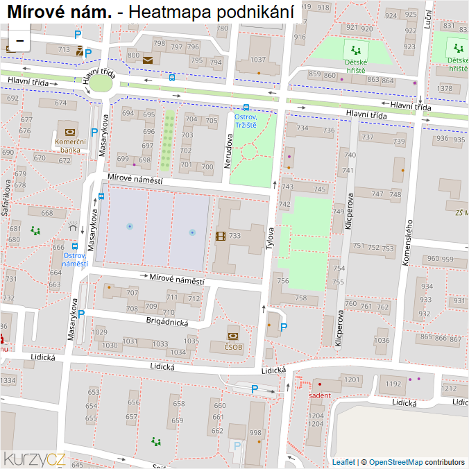 Mapa Mírové nám. - Firmy v ulici.
