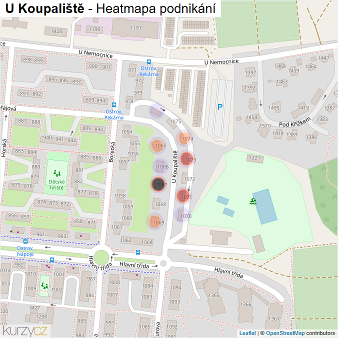 Mapa U Koupaliště - Firmy v ulici.