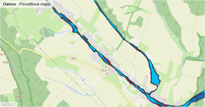 Ostrov - záplavové mapy stoleté vody