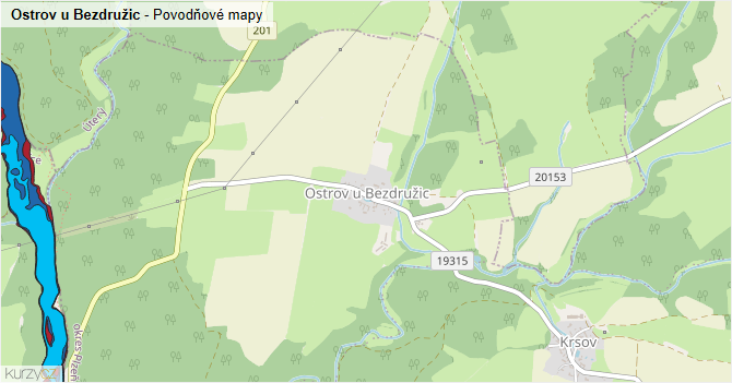 Ostrov u Bezdružic - záplavové mapy stoleté vody