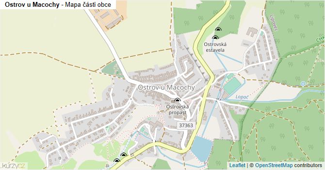 Ostrov u Macochy - mapa části obce