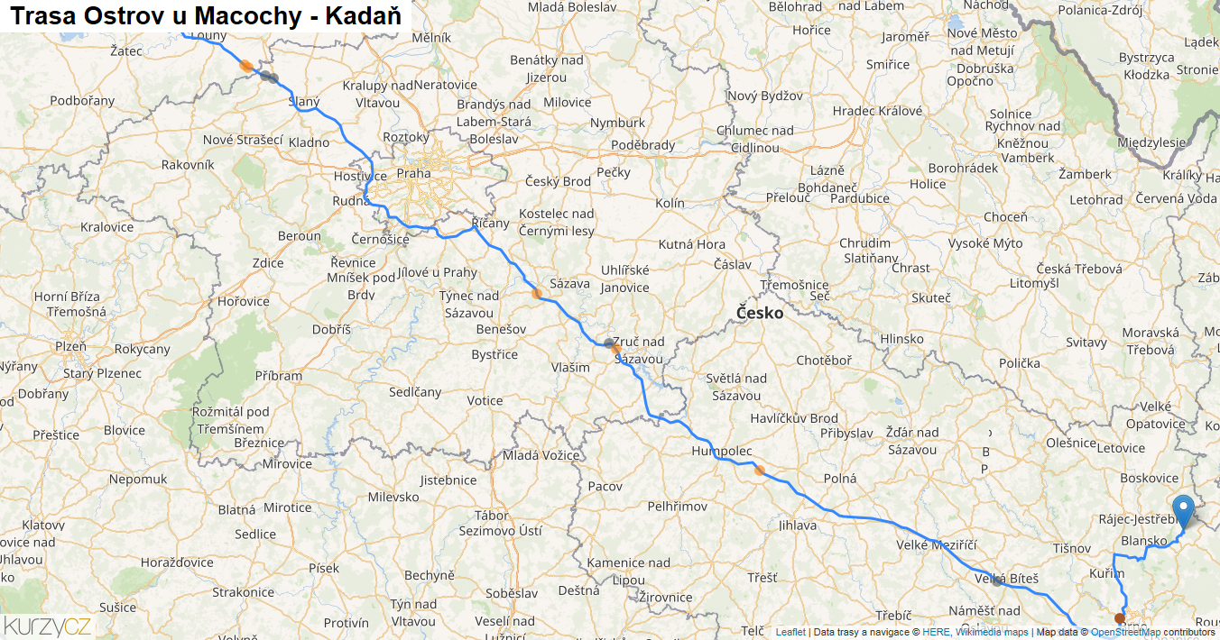 Ostrov u Macochy-Kadaň, mapa trasy