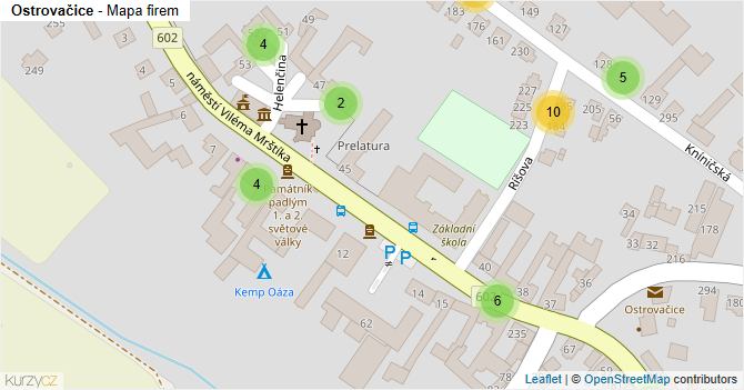 Ostrovačice - mapa firem