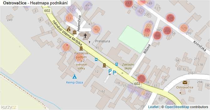 Ostrovačice - mapa podnikání