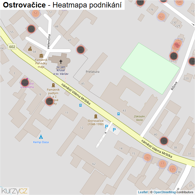 Mapa Ostrovačice - Firmy v obci.