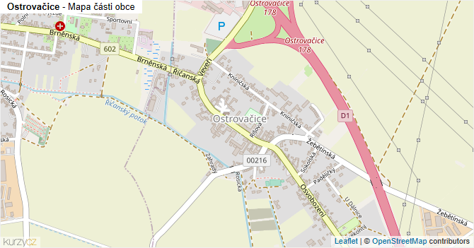 Ostrovačice - mapa části obce
