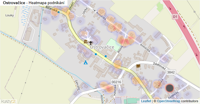 Ostrovačice - mapa podnikání