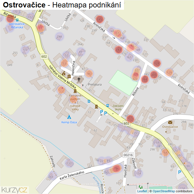 Mapa Ostrovačice - Firmy v části obce.