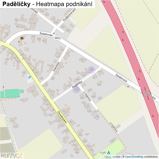 Mapa Padělíčky - Firmy v ulici.
