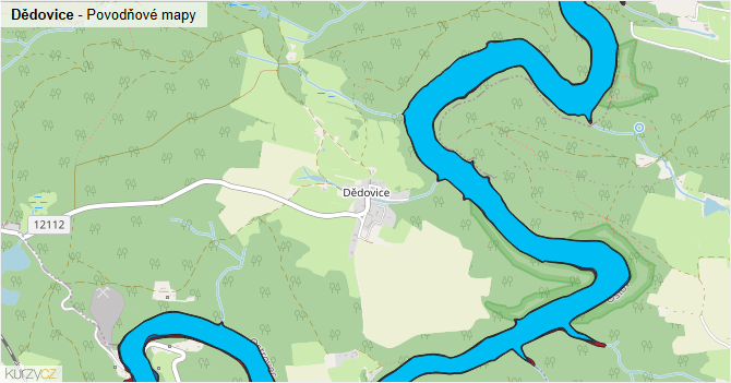 Dědovice - záplavové mapy stoleté vody