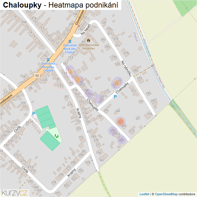 Mapa Chaloupky - Firmy v ulici.