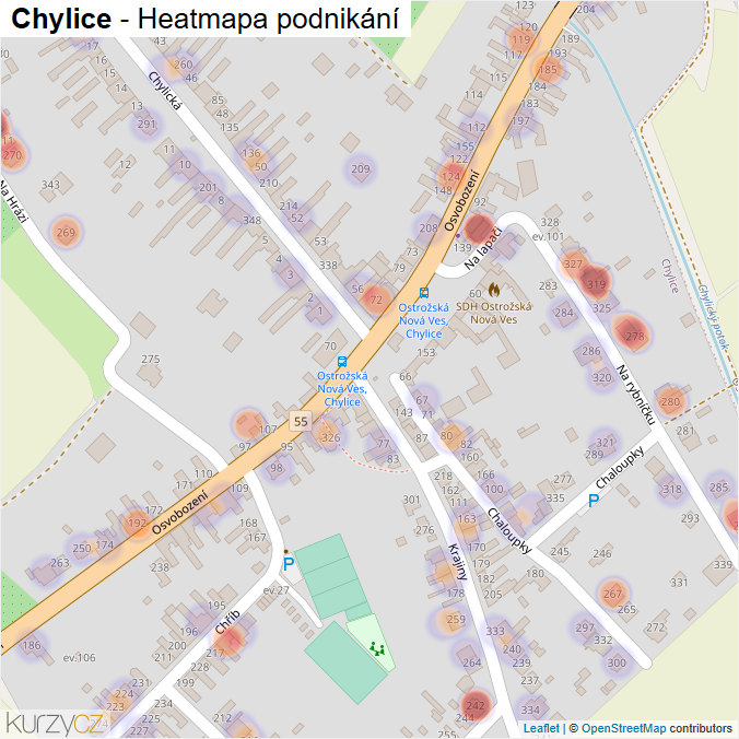 Mapa Chylice - Firmy v části obce.