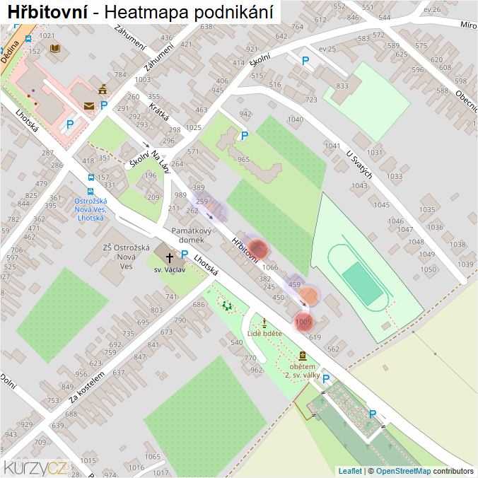 Mapa Hřbitovní - Firmy v ulici.