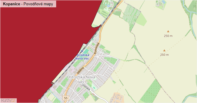 Kopanice - záplavové mapy stoleté vody