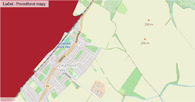 Luční - záplavové mapy stoleté vody