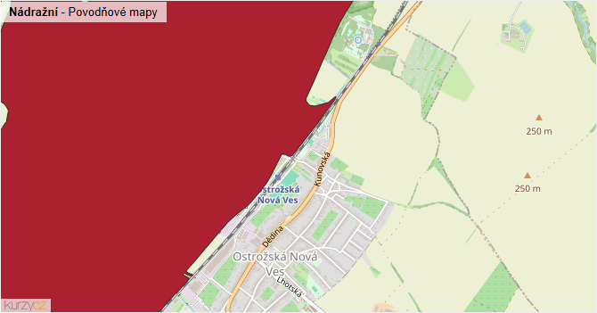 Nádražní - záplavové mapy stoleté vody
