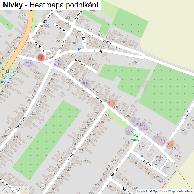 Mapa Nivky - Firmy v ulici.