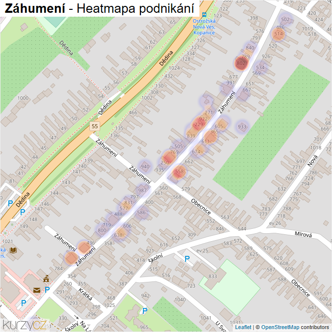 Mapa Záhumení - Firmy v ulici.