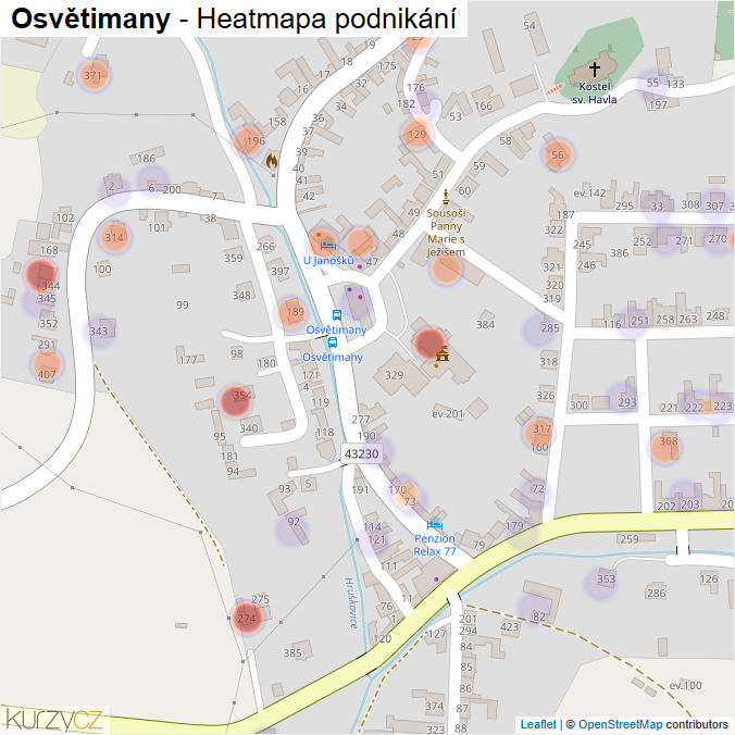 Mapa Osvětimany - Firmy v části obce.