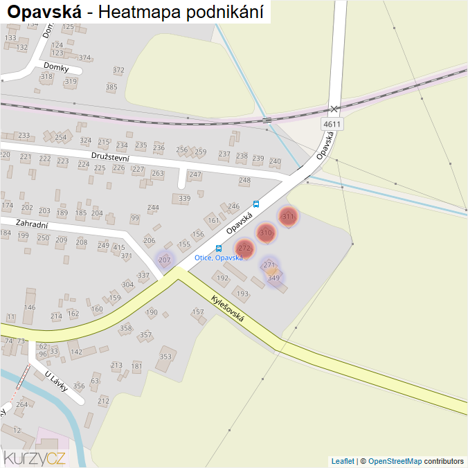 Mapa Opavská - Firmy v ulici.