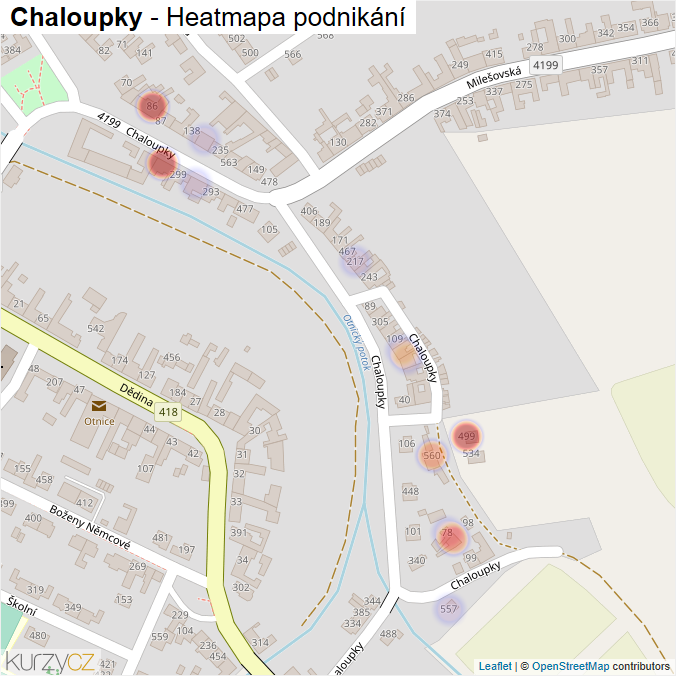 Mapa Chaloupky - Firmy v ulici.