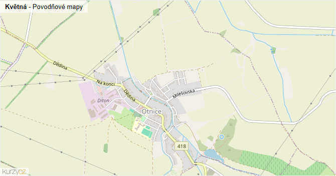 Květná - záplavové mapy stoleté vody