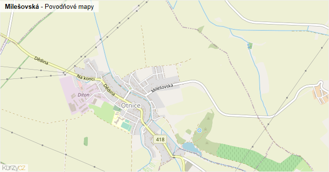 Milešovská - záplavové mapy stoleté vody