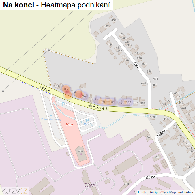 Mapa Na konci - Firmy v ulici.