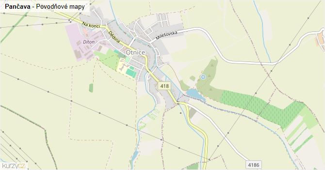 Pančava - záplavové mapy stoleté vody