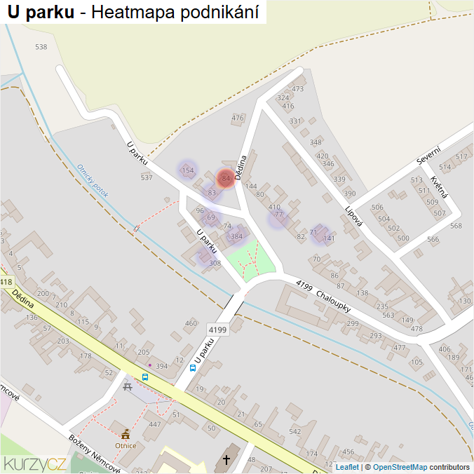 Mapa U parku - Firmy v ulici.