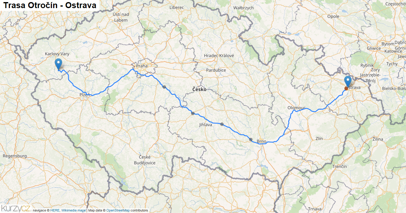 Otročín-Ostrava, mapa trasy