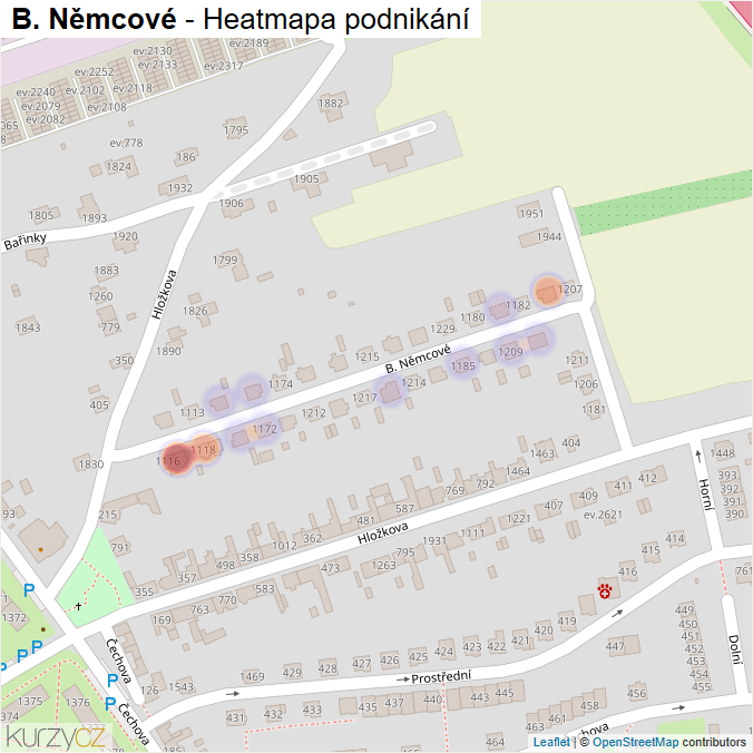 Mapa B. Němcové - Firmy v ulici.