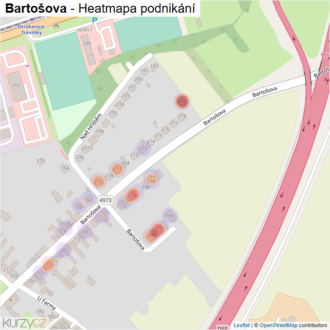 Mapa Bartošova - Firmy v ulici.