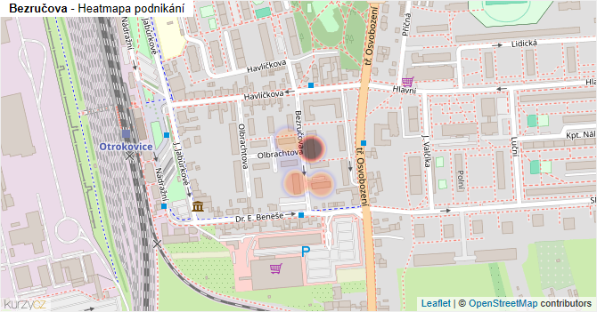 Bezručova - mapa podnikání