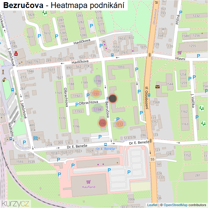 Mapa Bezručova - Firmy v ulici.