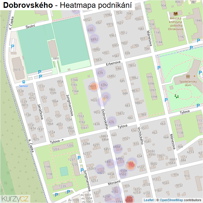 Mapa Dobrovského - Firmy v ulici.