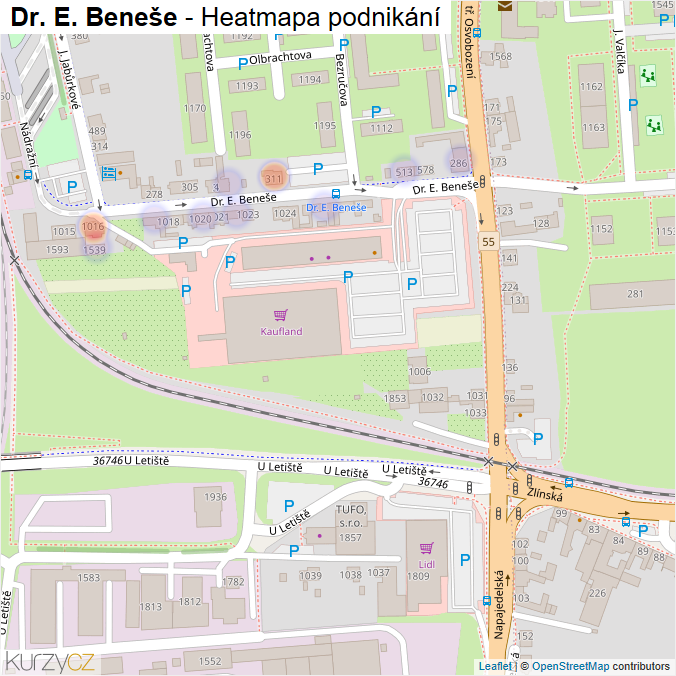 Mapa Dr. E. Beneše - Firmy v ulici.