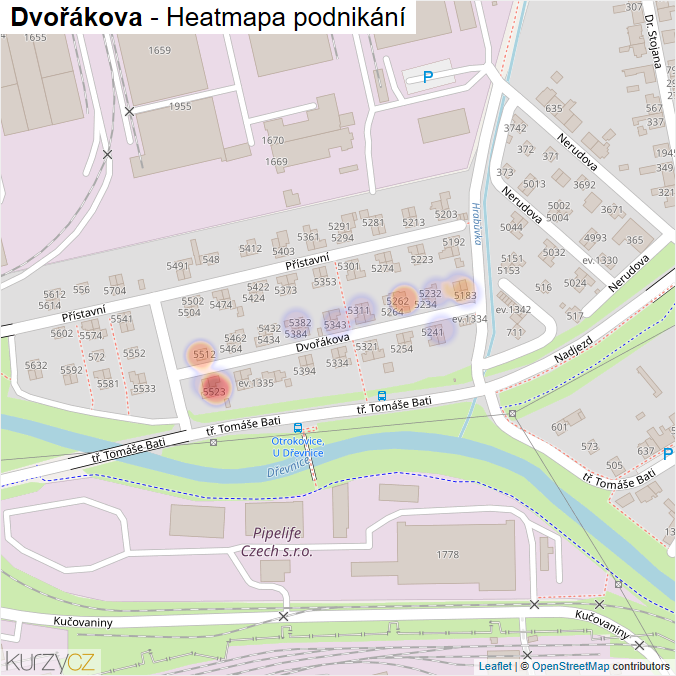 Mapa Dvořákova - Firmy v ulici.