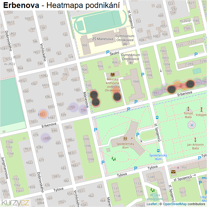Mapa Erbenova - Firmy v ulici.